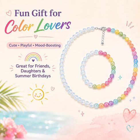 Dopamine Necklace Jewelry for Women UV Reactive Color Changing Beads Necklace Rainbow Colorful Necklaces Summer Sun Dresses 2026 Vacation Outfits Beach Essentials Accessories in Saudi Arabia