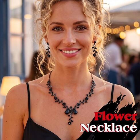 JEAIRTS Vintage Flower Necklace and Earrings Set Rhinestone Statement Jewelry for Women in Saudi Arabia
