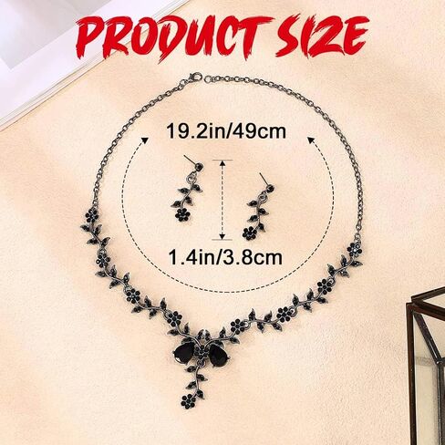 JEAIRTS Vintage Flower Necklace and Earrings Set Rhinestone Statement Jewelry for Women in Saudi Arabia