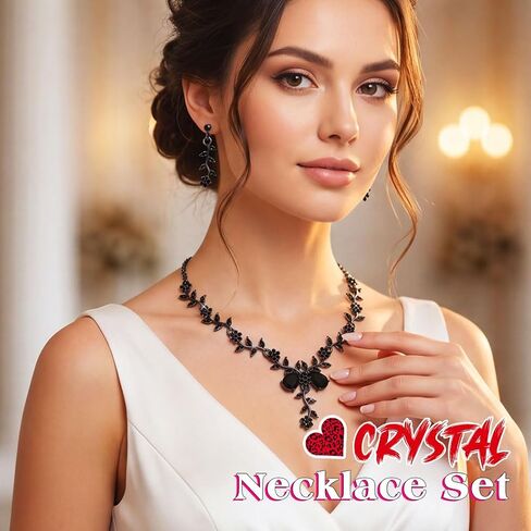 JEAIRTS Vintage Flower Necklace and Earrings Set Rhinestone Statement Jewelry for Women in Saudi Arabia