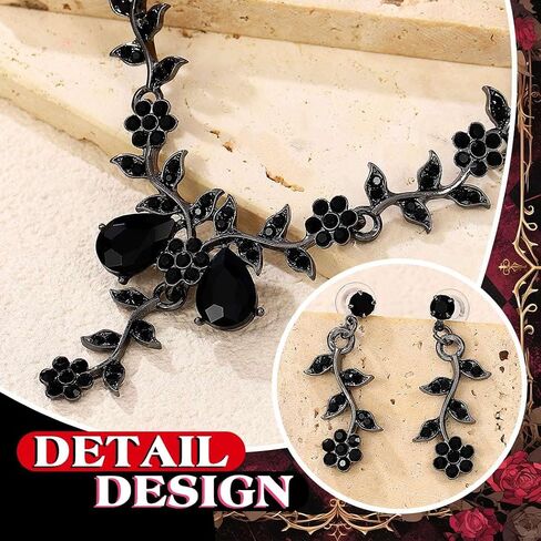 JEAIRTS Vintage Flower Necklace and Earrings Set Rhinestone Statement Jewelry for Women in Saudi Arabia