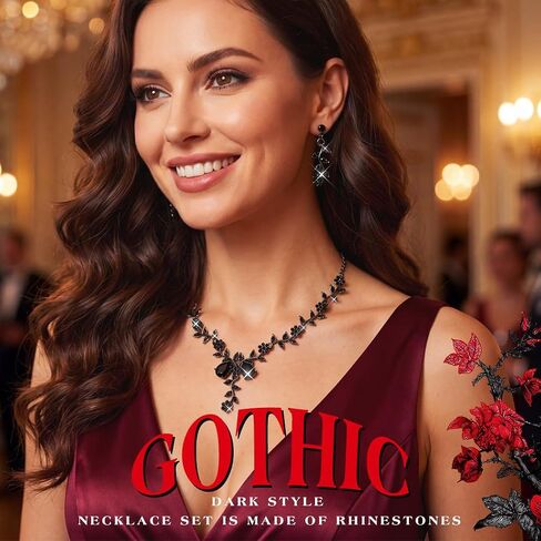 JEAIRTS Vintage Flower Necklace and Earrings Set Rhinestone Statement Jewelry for Women in Saudi Arabia
