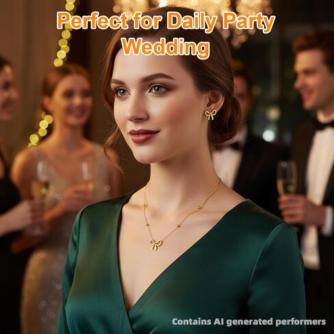 Bow Jewelry Set for Women, 4PCS Gold Bow Necklace and Bracelet with Stud Earrings, Titanium Steel Jewelry Set for Daily, Party and Wedding in Saudi Arabia