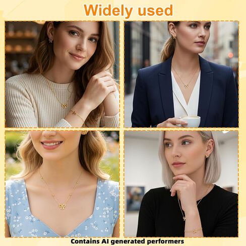 Bow Jewelry Set for Women, 4PCS Gold Bow Necklace and Bracelet with Stud Earrings, Titanium Steel Jewelry Set for Daily, Party and Wedding in Saudi Arabia