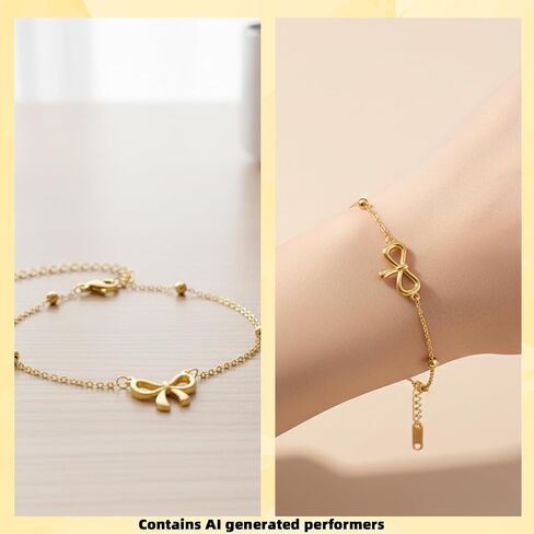 Bow Jewelry Set for Women, 4PCS Gold Bow Necklace and Bracelet with Stud Earrings, Titanium Steel Jewelry Set for Daily, Party and Wedding in Saudi Arabia