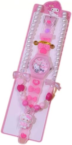 2-Piece Cartoon Beaded Pendant Watch & Necklace Set, Colorful Princess Accessories in Saudi Arabia