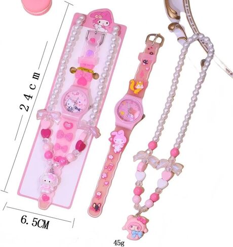 2-Piece Cartoon Beaded Pendant Watch & Necklace Set, Colorful Princess Accessories in Saudi Arabia