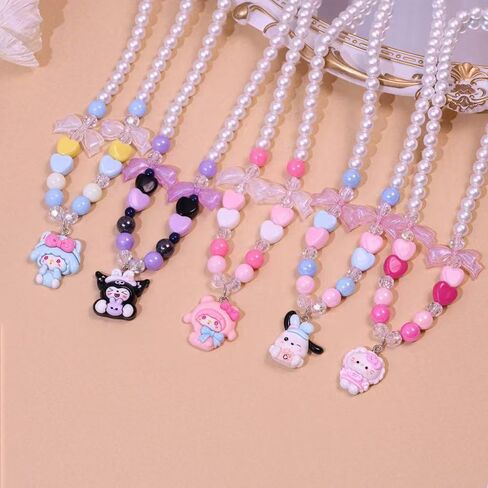 2-Piece Cartoon Beaded Pendant Watch & Necklace Set, Colorful Princess Accessories in Saudi Arabia