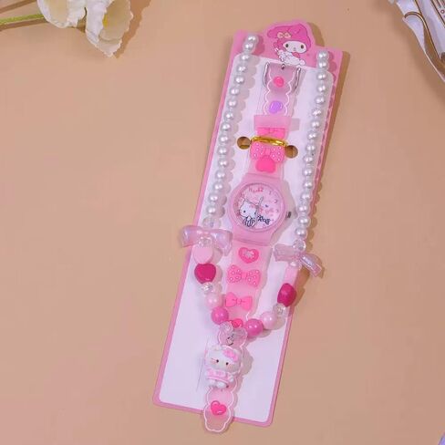 2-Piece Cartoon Beaded Pendant Watch & Necklace Set, Colorful Princess Accessories in Saudi Arabia