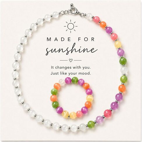 Dopamine Jewelry Set UV Reactive Necklace and Bracelet Rainbow Colorful Beaded Color Changing Mood Necklaces Summer Beach Jewelry for Women Graduation Gifts in Saudi Arabia