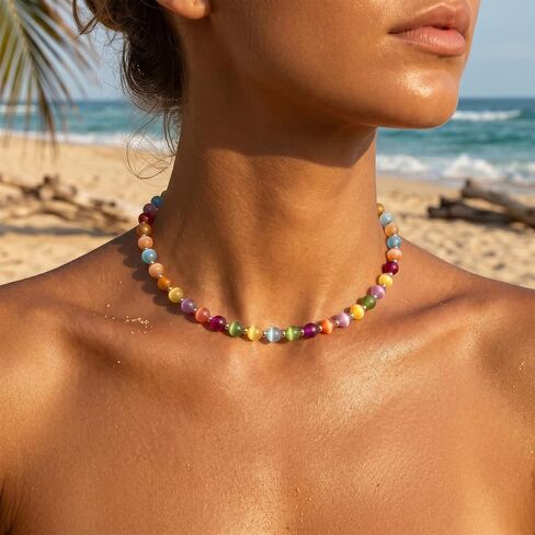 Dopamine Jewelry Set UV Reactive Necklace and Bracelet Rainbow Colorful Beaded Color Changing Mood Necklaces Summer Beach Jewelry for Women Graduation Gifts in Saudi Arabia