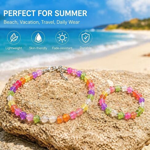 Dopamine Jewelry Set UV Reactive Necklace and Bracelet Rainbow Colorful Beaded Color Changing Mood Necklaces Summer Beach Jewelry for Women Graduation Gifts in Saudi Arabia