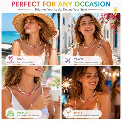 Dopamine Jewelry Set UV Reactive Necklace and Bracelet Rainbow Colorful Beaded Color Changing Mood Necklaces Summer Beach Jewelry for Women Graduation Gifts in Saudi Arabia