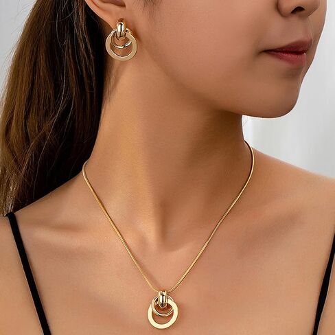 Gold Knot Jewelry Set for Women,Trendy Interlocking Pendant Necklace Cute Circle Dangle Earrings,Valentine's Day Love Gifts Dresses Accessory in Saudi Arabia