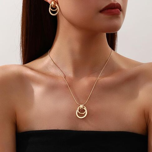 Gold Knot Jewelry Set for Women,Trendy Interlocking Pendant Necklace Cute Circle Dangle Earrings,Valentine's Day Love Gifts Dresses Accessory in Saudi Arabia