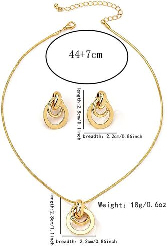 Gold Knot Jewelry Set for Women,Trendy Interlocking Pendant Necklace Cute Circle Dangle Earrings,Valentine's Day Love Gifts Dresses Accessory in Saudi Arabia