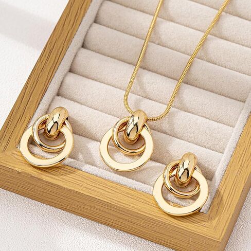 Gold Knot Jewelry Set for Women,Trendy Interlocking Pendant Necklace Cute Circle Dangle Earrings,Valentine's Day Love Gifts Dresses Accessory in Saudi Arabia