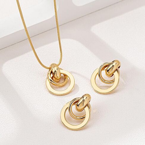Gold Knot Jewelry Set for Women,Trendy Interlocking Pendant Necklace Cute Circle Dangle Earrings,Valentine's Day Love Gifts Dresses Accessory in Saudi Arabia