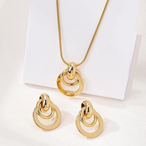 Gold Knot Jewelry Set for Women,Trendy Interlocking Pendant Necklace Cute Circle Dangle Earrings,Valentine's Day Love Gifts Dresses Accessory in Saudi Arabia