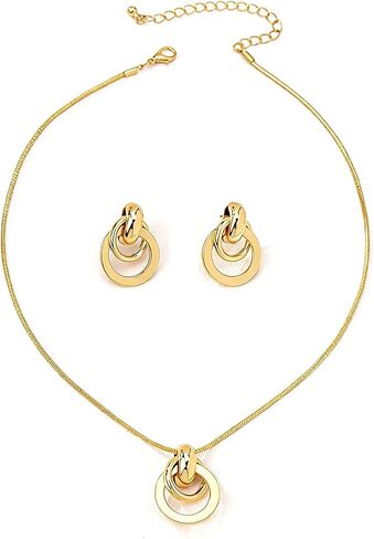 Gold Knot Jewelry Set for Women,Trendy Interlocking Pendant Necklace Cute Circle Dangle Earrings,Valentine's Day Love Gifts Dresses Accessory in Saudi Arabia