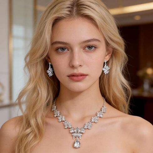 Yolev Silver Jewelry Set for Women Crystal Rhinestone Earrings Choker Necklace Elegant Bridal Jewelry Sets Wedding Jewelry Sets for Women Wedding Bridal Bridesmaid Prom Costume Party in Kuwait