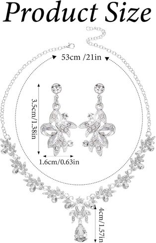 Yolev Silver Jewelry Set for Women Crystal Rhinestone Earrings Choker Necklace Elegant Bridal Jewelry Sets Wedding Jewelry Sets for Women Wedding Bridal Bridesmaid Prom Costume Party in Kuwait