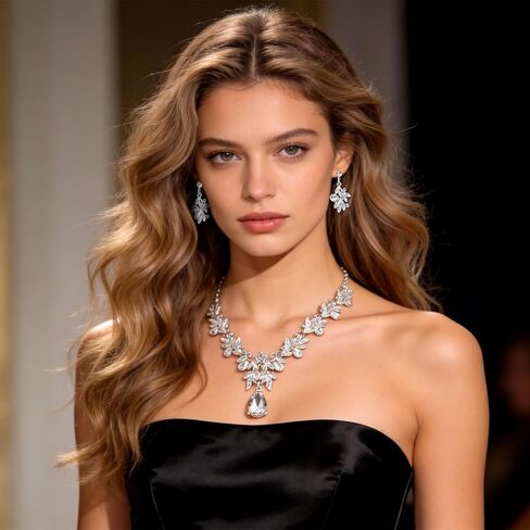 Yolev Silver Jewelry Set for Women Crystal Rhinestone Earrings Choker Necklace Elegant Bridal Jewelry Sets Wedding Jewelry Sets for Women Wedding Bridal Bridesmaid Prom Costume Party in Kuwait