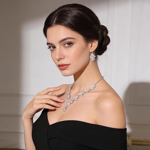 Yolev Silver Jewelry Set for Women Crystal Rhinestone Earrings Choker Necklace Elegant Bridal Jewelry Sets Wedding Jewelry Sets for Women Wedding Bridal Bridesmaid Prom Costume Party in Kuwait