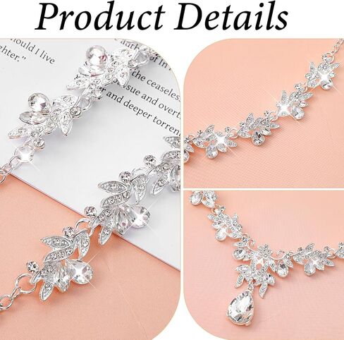 Yolev Silver Jewelry Set for Women Crystal Rhinestone Earrings Choker Necklace Elegant Bridal Jewelry Sets Wedding Jewelry Sets for Women Wedding Bridal Bridesmaid Prom Costume Party in Kuwait
