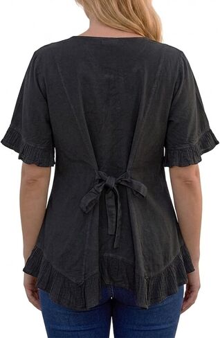 Agan Traders 2026 Summer Short Sleeve Embroidered Tops for Women - Boho Medieval Button-Down Asymmetric Shirts Womens Blouse in Kuwait