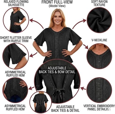 Agan Traders 2026 Summer Short Sleeve Embroidered Tops for Women - Boho Medieval Button-Down Asymmetric Shirts Womens Blouse in Kuwait