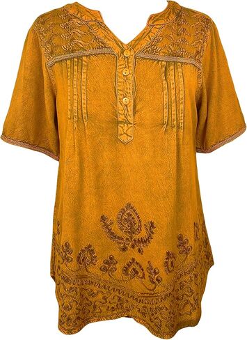 Agan Traders 2026 Summer Short Sleeve Embroidered Tops for Women - Boho Medieval Button-Down Asymmetric Shirts Womens Blouse in Kuwait