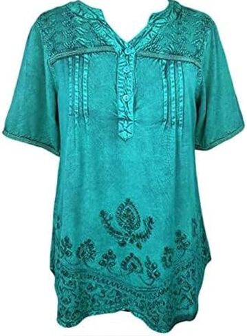 Agan Traders 2026 Summer Short Sleeve Embroidered Tops for Women - Boho Medieval Button-Down Asymmetric Shirts Womens Blouse in Kuwait