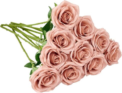 Artificial Rose 10pcs Open Flower Bouquet Faux Rose Stems for Wedding Arrangement, Bridal Bouquet, Centerpiece, Fake Faux Silk Flowers (Burnt Orange) in Saudi Arabia