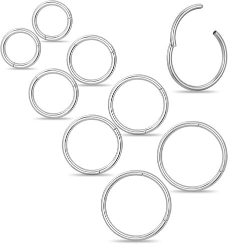 8 Pcs Clicker Earrings, Stainless Steel Cartilage Hoop Earring, 16g Helix Piercing Jewelry Hoop, Inner Diameter 6mm, 8mm, 10mm, 12mm Hoops Nose Ring for Women in Saudi Arabia