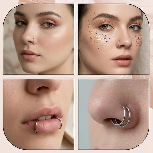 8 Pcs Clicker Earrings, Stainless Steel Cartilage Hoop Earring, 16g Helix Piercing Jewelry Hoop, Inner Diameter 6mm, 8mm, 10mm, 12mm Hoops Nose Ring for Women in Saudi Arabia