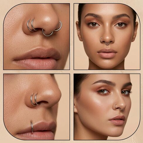 8 Pcs Clicker Earrings, Stainless Steel Cartilage Hoop Earring, 16g Helix Piercing Jewelry Hoop, Inner Diameter 6mm, 8mm, 10mm, 12mm Hoops Nose Ring for Women in Saudi Arabia