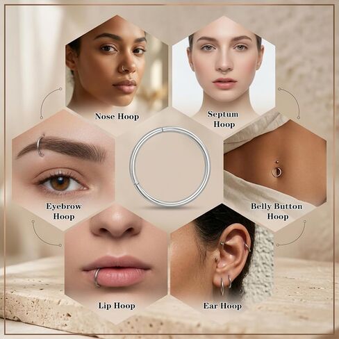 8 Pcs Clicker Earrings, Stainless Steel Cartilage Hoop Earring, 16g Helix Piercing Jewelry Hoop, Inner Diameter 6mm, 8mm, 10mm, 12mm Hoops Nose Ring for Women in Saudi Arabia