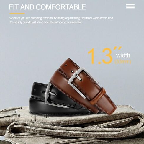 DOOPAI Men's Genuine Leather Dress Belt 2Pack - Handmade Classic Casual and Business Belt, 100% Cow Leather Prong Buckle, in Kuwait