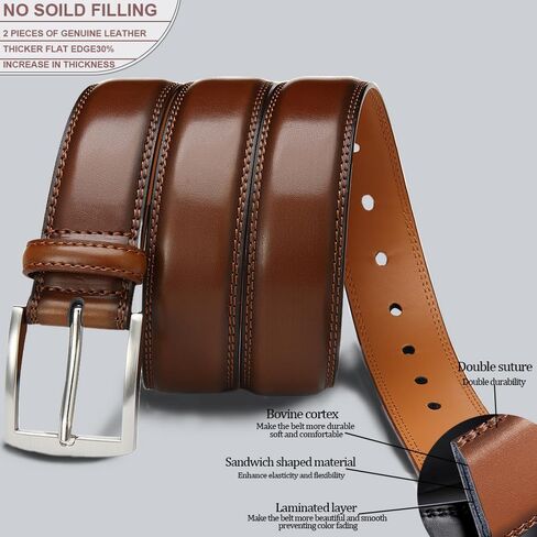 DOOPAI Men's Genuine Leather Dress Belt 2Pack - Handmade Classic Casual and Business Belt, 100% Cow Leather Prong Buckle, in Kuwait