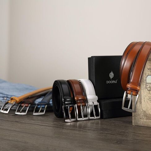 DOOPAI Men's Genuine Leather Dress Belt 2Pack - Handmade Classic Casual and Business Belt, 100% Cow Leather Prong Buckle, in Kuwait