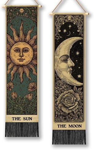 TNKBREEZE 2Pcs Tarot Vertical Tapestry 130x33cm/51.2" x13 Tarot Card Star and Love Long Vertical Wall Hanging Tapestry with Tassels Home Decor for Bedroom Living Sitting Dorm Studio Apartment Decor in Saudi Arabia