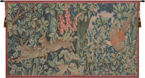 Charlotte Home Furnishings Inc French Boho Tapestry Wall Hanging 20 x 34 in, Hare and Pheasant Aesthetic Woven Wall Art decor for Living Room Home Decor, European Cotton Jacquard Woven in Saudi Arabia