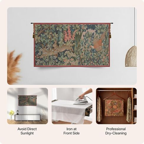 Charlotte Home Furnishings Inc French Boho Tapestry Wall Hanging 20 x 34 in, Hare and Pheasant Aesthetic Woven Wall Art decor for Living Room Home Decor, European Cotton Jacquard Woven in Saudi Arabia