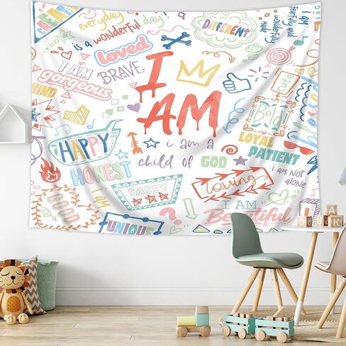 Riyidecor Kids Colorful Quotes Tapestry 59Wx51H Inch Funny Neon Graffiti Positive I Am Motivational Inspirational Versers Teens Wall Hanging Aesthetic Home Dorm Decor Art Living Room Bedroom in Saudi Arabia