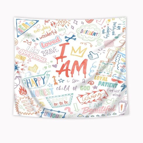 Riyidecor Kids Colorful Quotes Tapestry 59Wx51H Inch Funny Neon Graffiti Positive I Am Motivational Inspirational Versers Teens Wall Hanging Aesthetic Home Dorm Decor Art Living Room Bedroom in Saudi Arabia