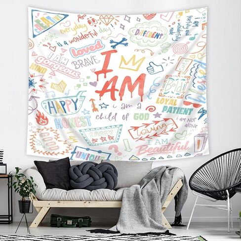 Riyidecor Kids Colorful Quotes Tapestry 59Wx51H Inch Funny Neon Graffiti Positive I Am Motivational Inspirational Versers Teens Wall Hanging Aesthetic Home Dorm Decor Art Living Room Bedroom in Saudi Arabia