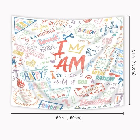 Riyidecor Kids Colorful Quotes Tapestry 59Wx51H Inch Funny Neon Graffiti Positive I Am Motivational Inspirational Versers Teens Wall Hanging Aesthetic Home Dorm Decor Art Living Room Bedroom in Saudi Arabia