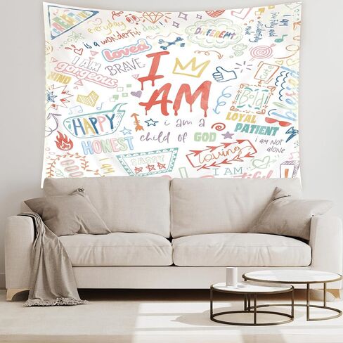 Riyidecor Kids Colorful Quotes Tapestry 59Wx51H Inch Funny Neon Graffiti Positive I Am Motivational Inspirational Versers Teens Wall Hanging Aesthetic Home Dorm Decor Art Living Room Bedroom in Saudi Arabia