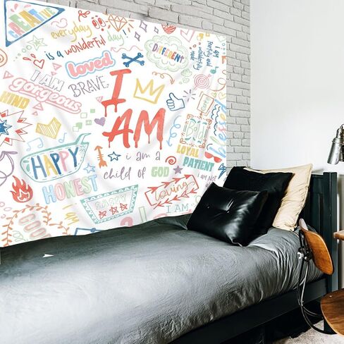 Riyidecor Kids Colorful Quotes Tapestry 59Wx51H Inch Funny Neon Graffiti Positive I Am Motivational Inspirational Versers Teens Wall Hanging Aesthetic Home Dorm Decor Art Living Room Bedroom in Saudi Arabia